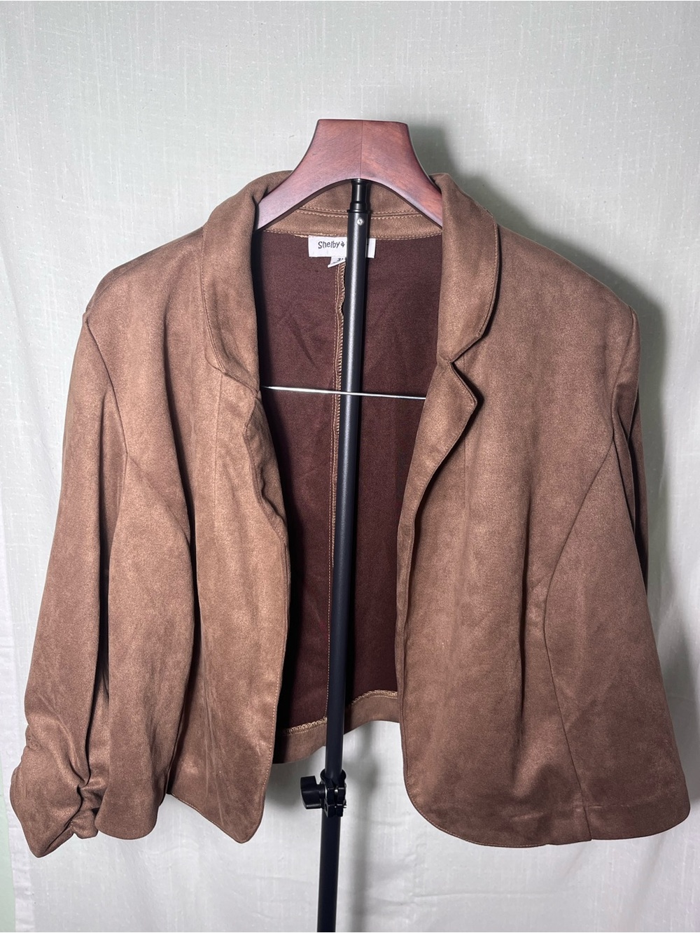 Shelby & Palmer 3X Brown Faux Suede Open Front Blazer Jacket